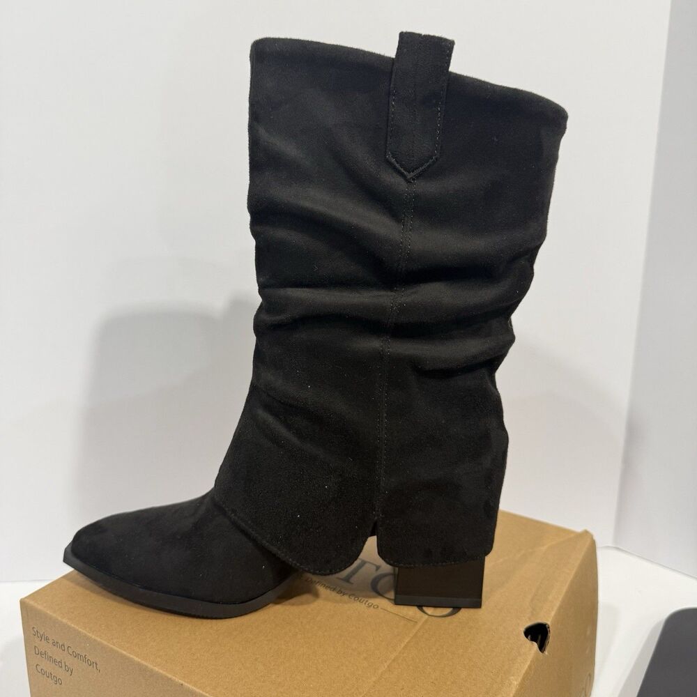 Coutgo Womens Fold Over Mid Calf BootsSlouchy Poi Black Size 6 NWB - Picture 8 of 17